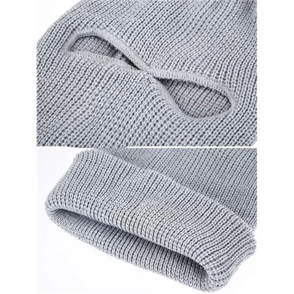 3Pcs Men's 2 Holes Ski Mask Winter Balaclava Knitted Full Face Cover Beanie Hat